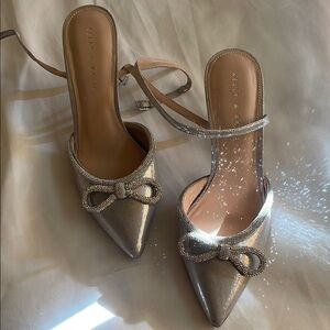NWOT Shimmering Silver Heels with Bow